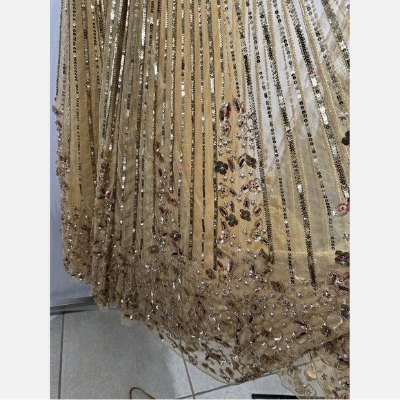 NEW $798 Mac Duggal [ 6‎ ] Sequin & Floral Embellished Evening Gown Gold - Picture 16 of 16